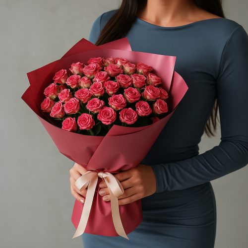 Букет кустовых роз «Розовое очарование»