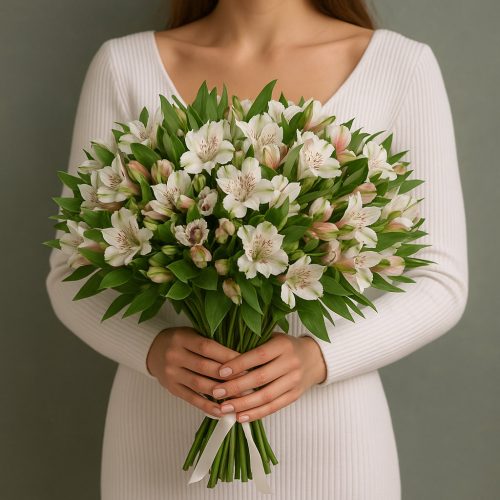Букет белые альстромерии «Нежность утра»
